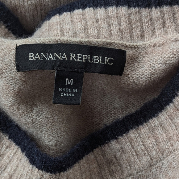 Banana Republic Merino Aire Wool Blend Stripe Knit Crewneck Sweater M Gray - Picture 4 of 7